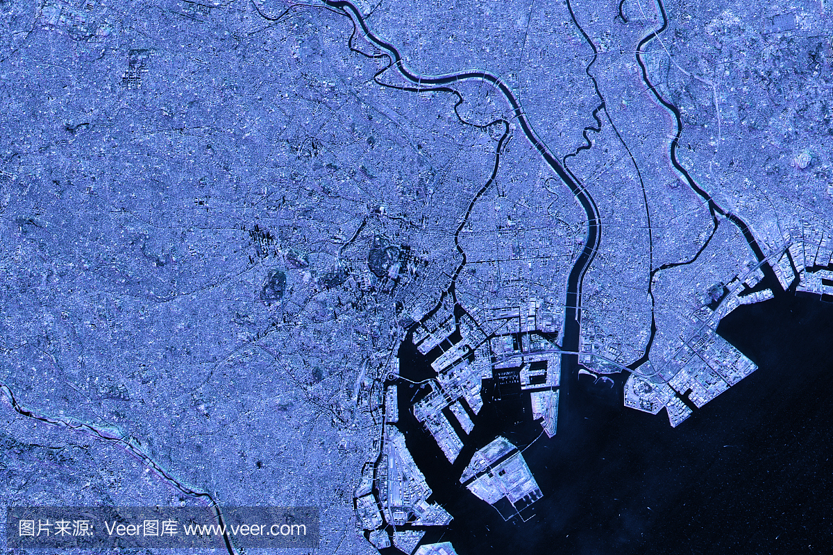 东京抽象城市地图卫星图像蓝色细节