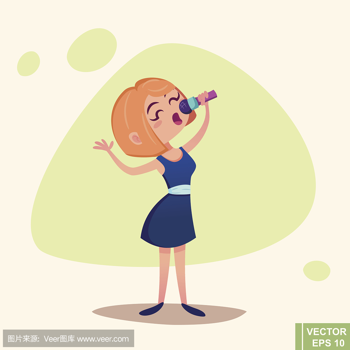 cartoon Singing girl. Pop singer. Vector illustrat