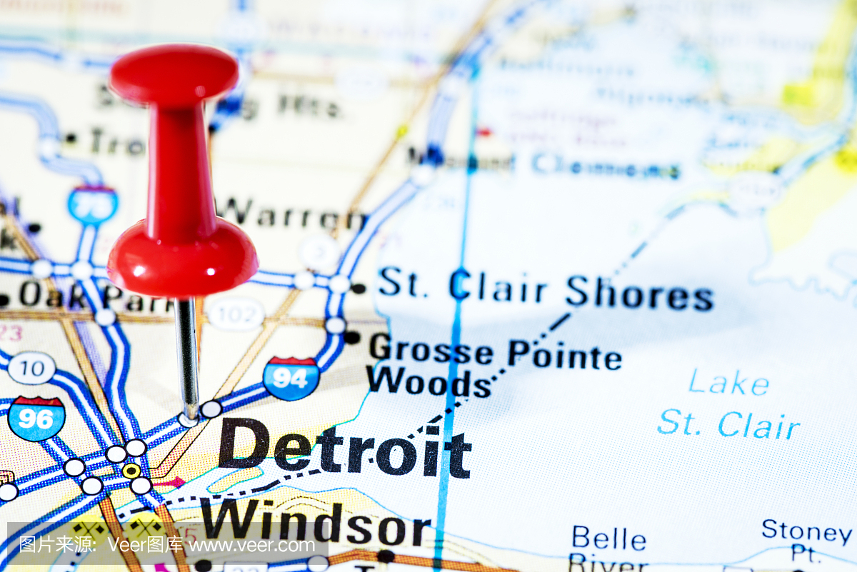 美国城市地图系列:底特律,密歇根州