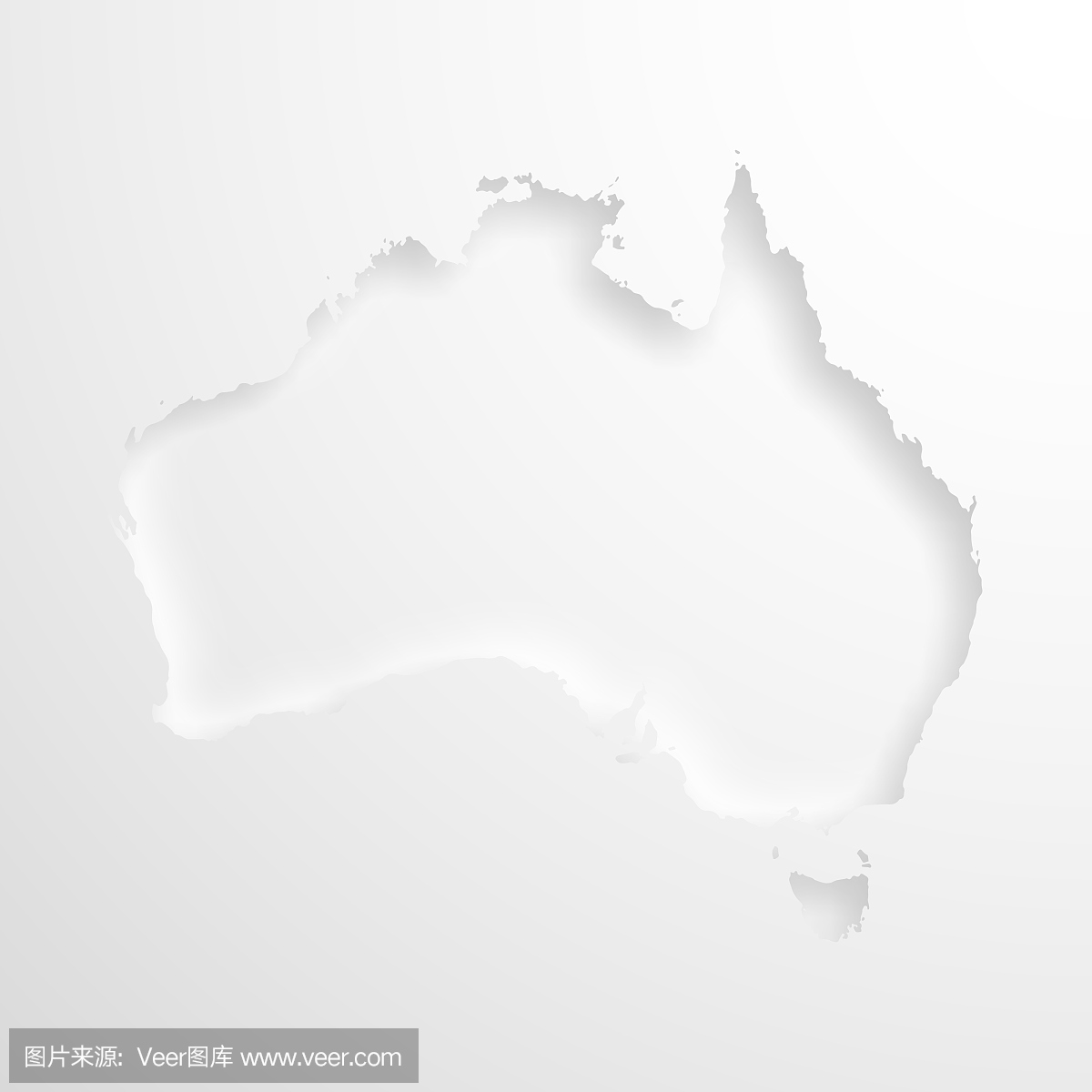 澳大利亚地图与空白背景上的压纹纸效果