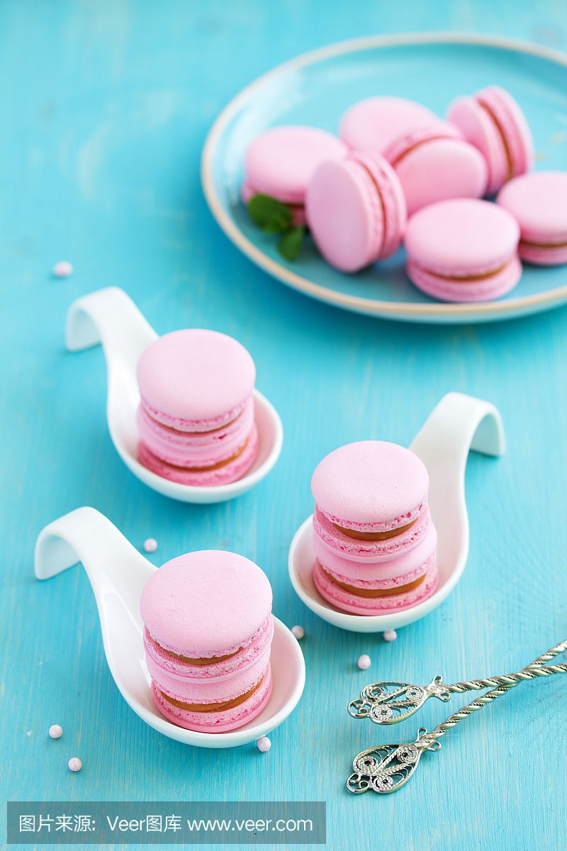 法国糕点麦卡龙。选择性焦点。