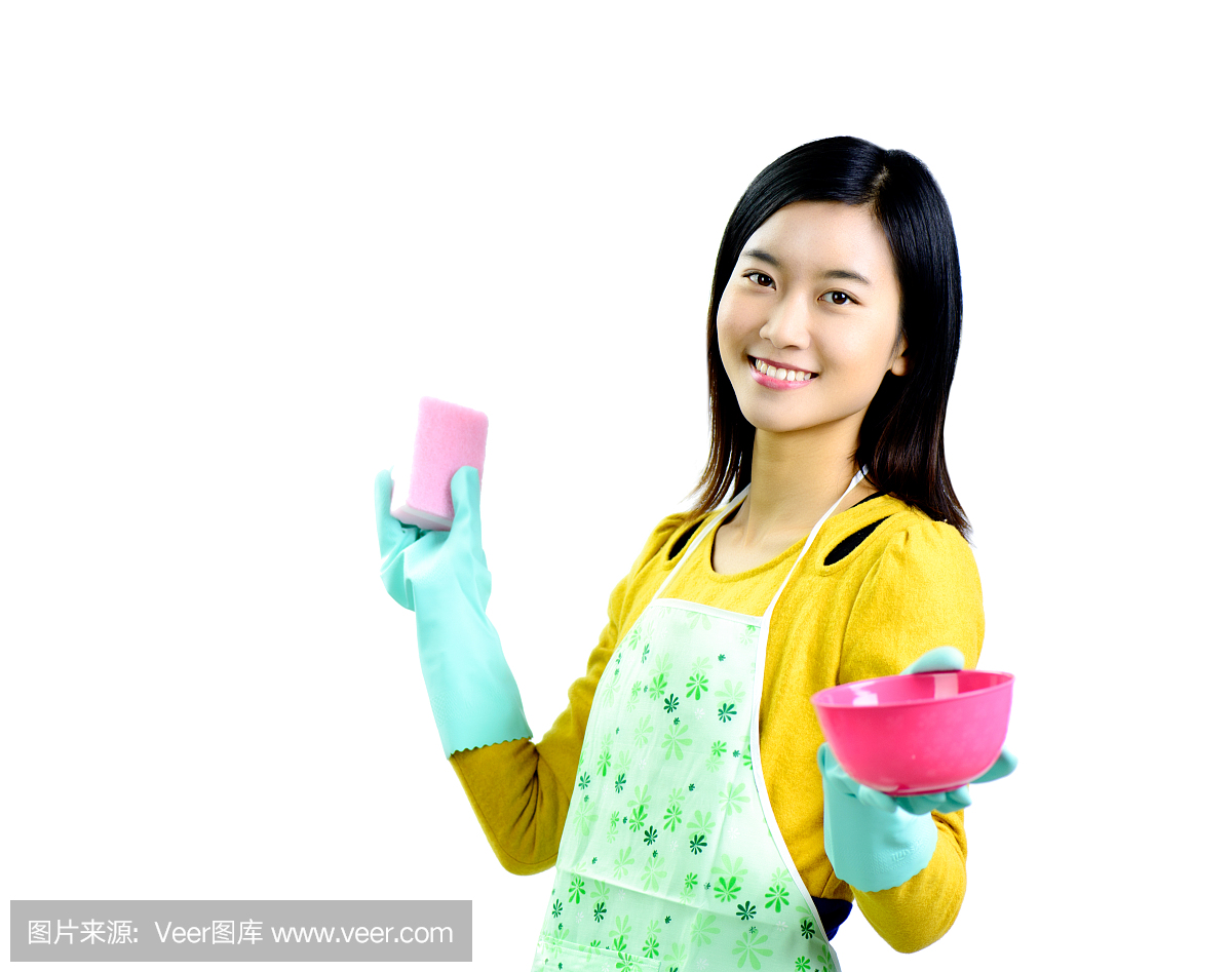 年轻妇女和家庭清洁用品