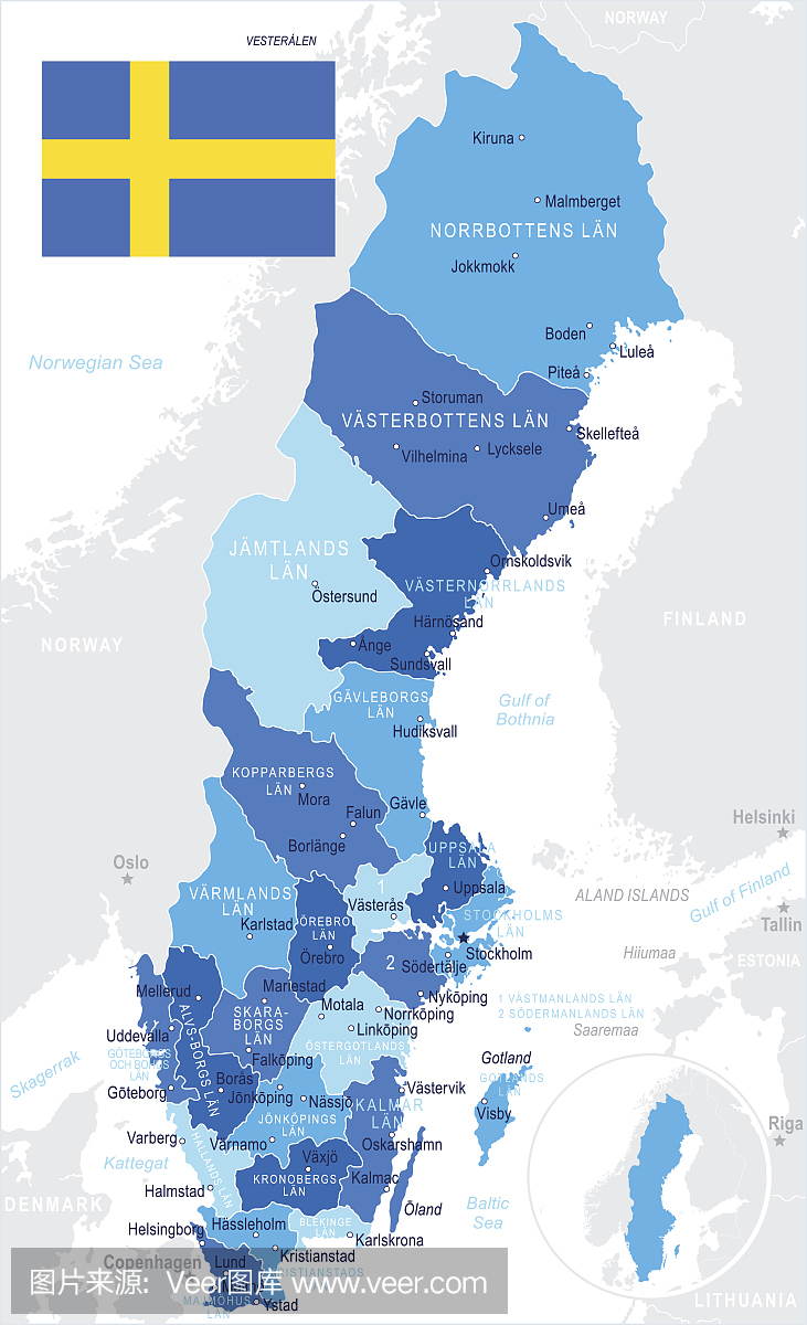 瑞典 - 地图和国旗插图