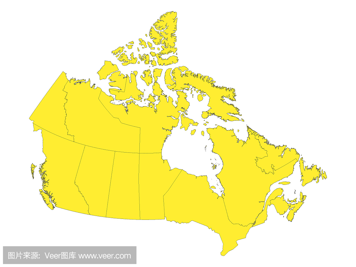 加拿大的黄色地图与省份
