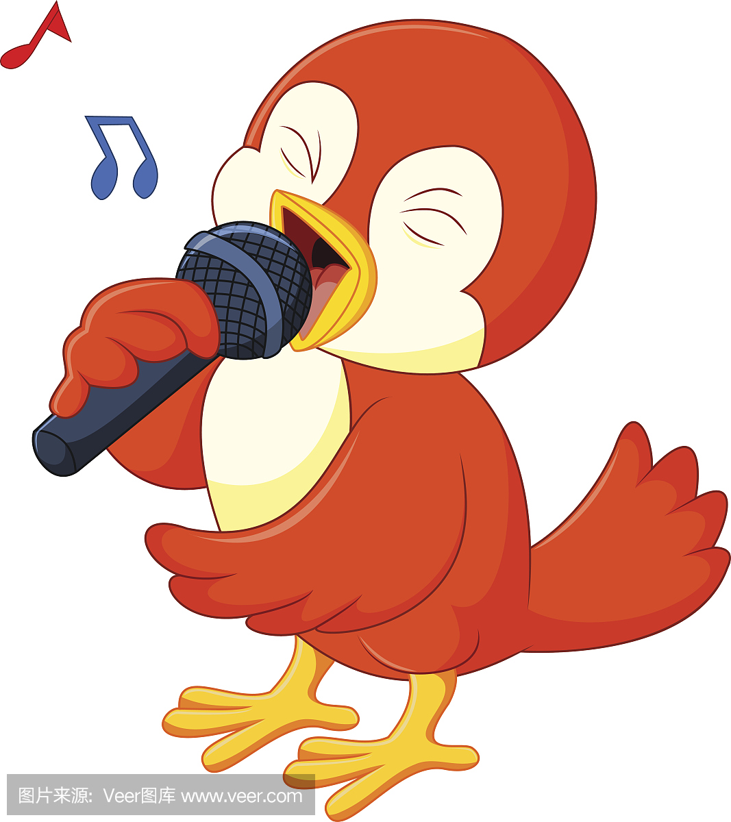 可爱的橙色鸟唱歌