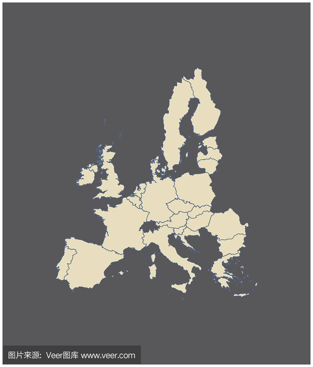 欧洲联盟地图轮廓矢量在灰色背景