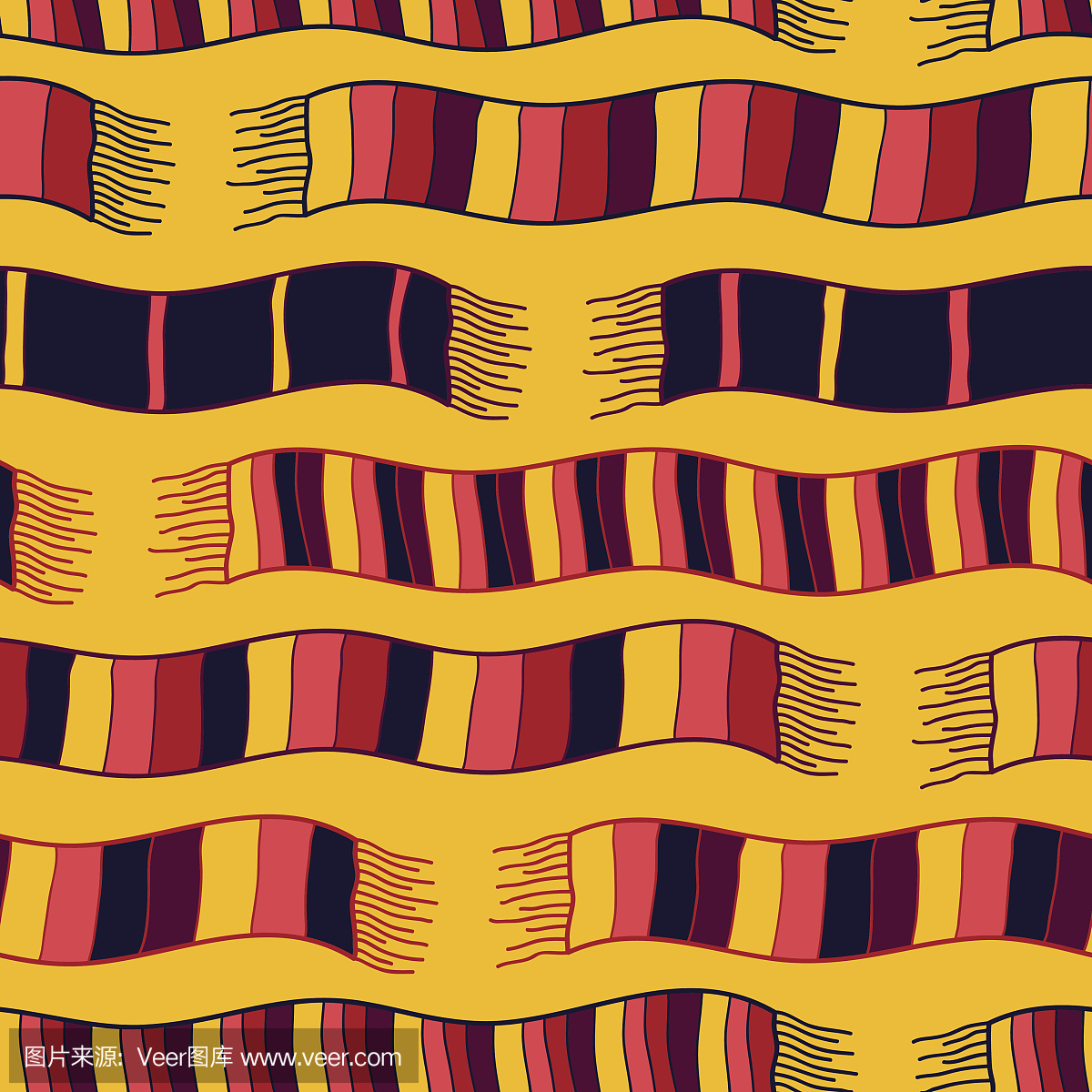 带条纹围巾的波浪背景。无缝矢量图案。