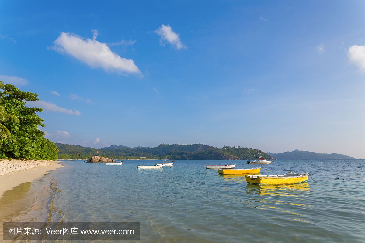 塞维利亚Anse Polite的热带海滩小型渔船