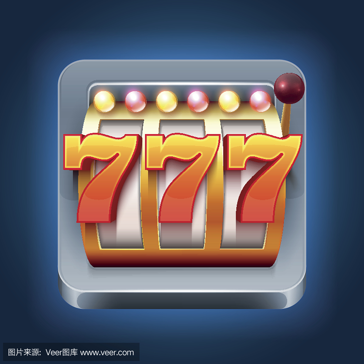赌场矢量智能手机游戏图标与777赢得老虎机