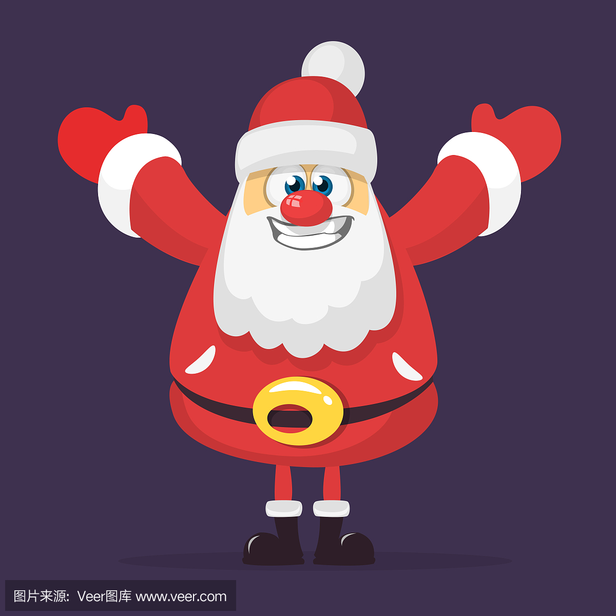可爱的卡通圣诞老人字符挥舞着双手孤立的白色