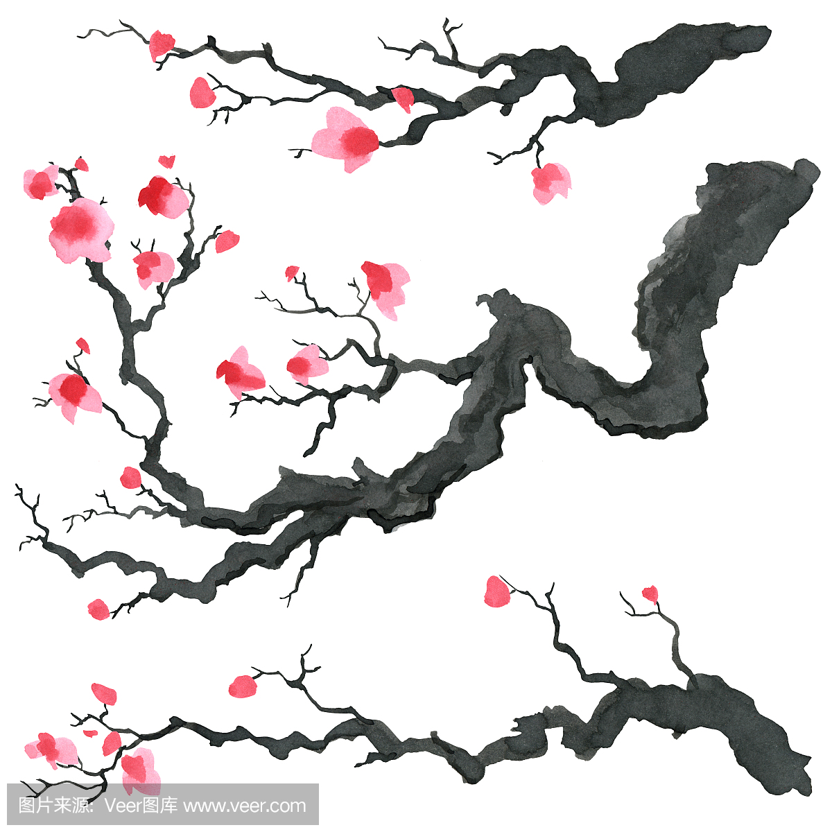日本绘画风格的樱花树