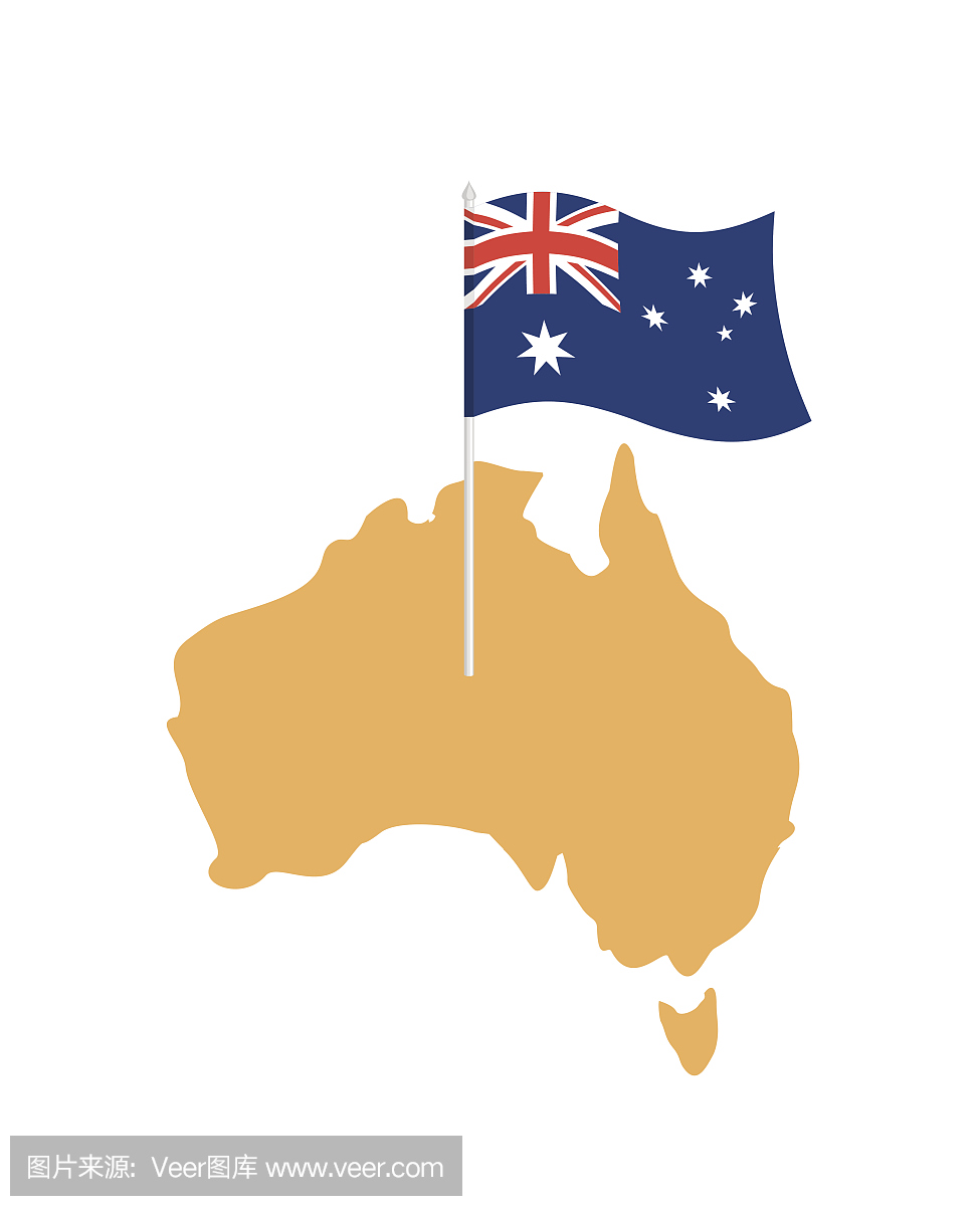 大利亚地图和国旗。澳大利亚资源和土地面积。
