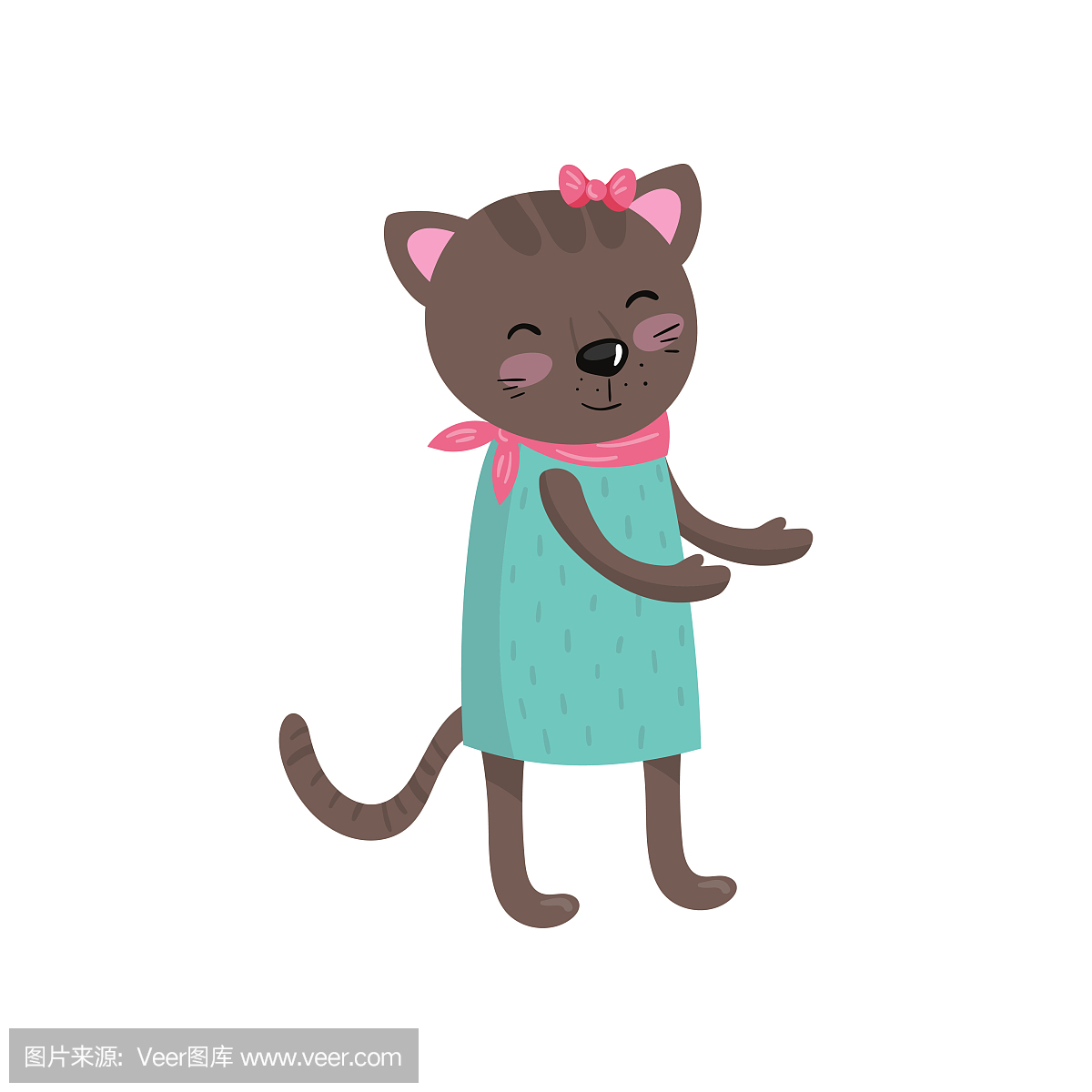 微笑棕色的猫穿着衣服,脖子上的粉红色手帕和