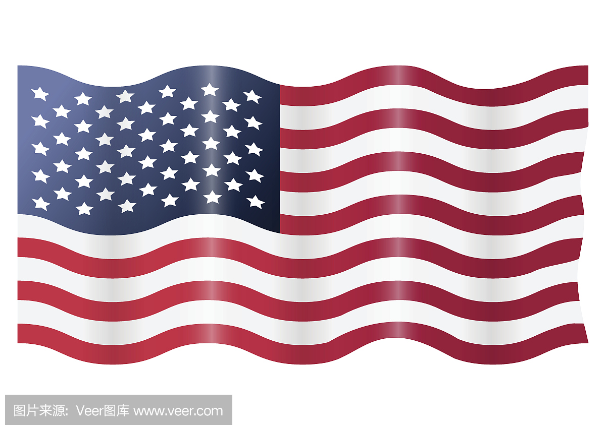 美国美国国旗挥舞。矢量图孤立在白色背景上。