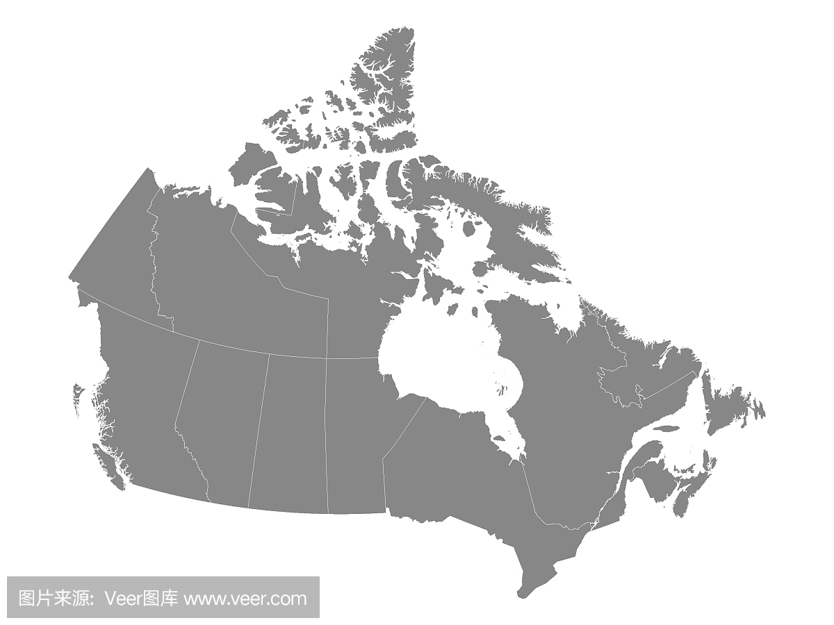 加拿大的灰色地图与省份
