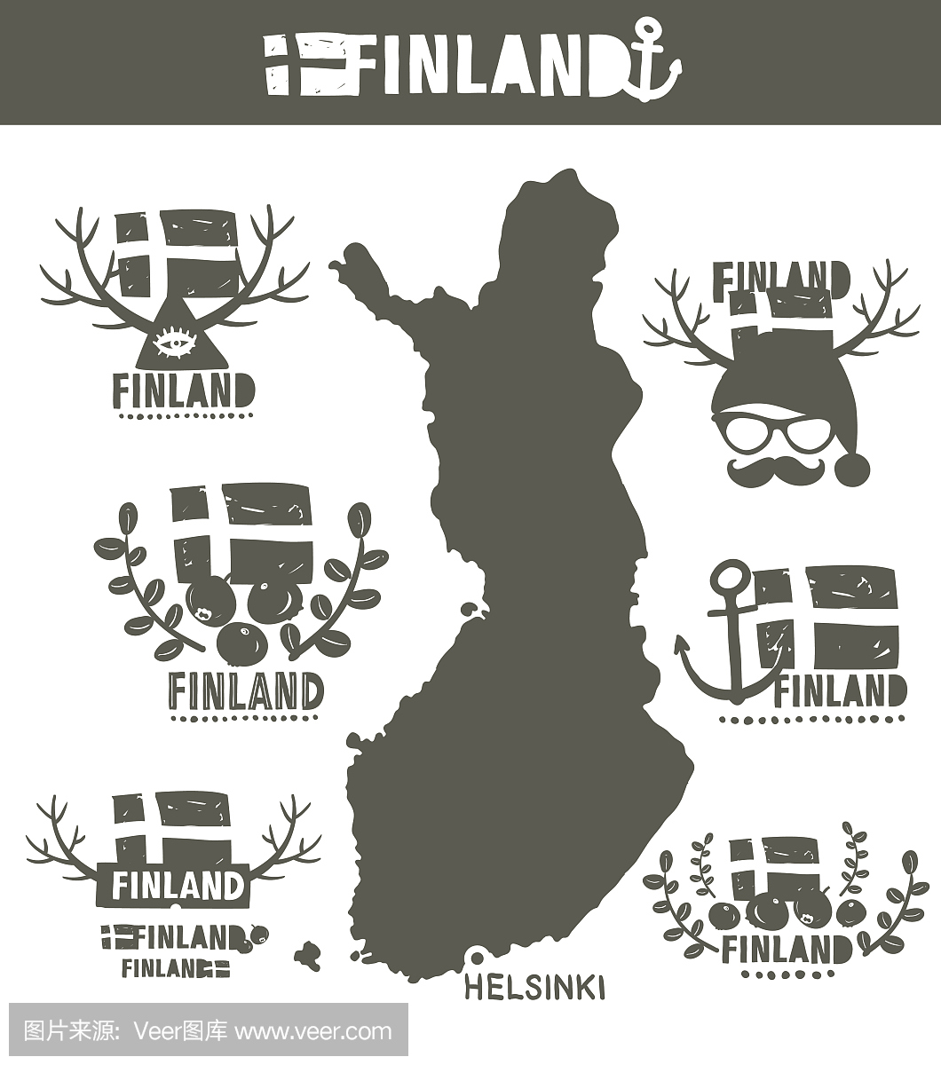 芬兰创意地理地图。