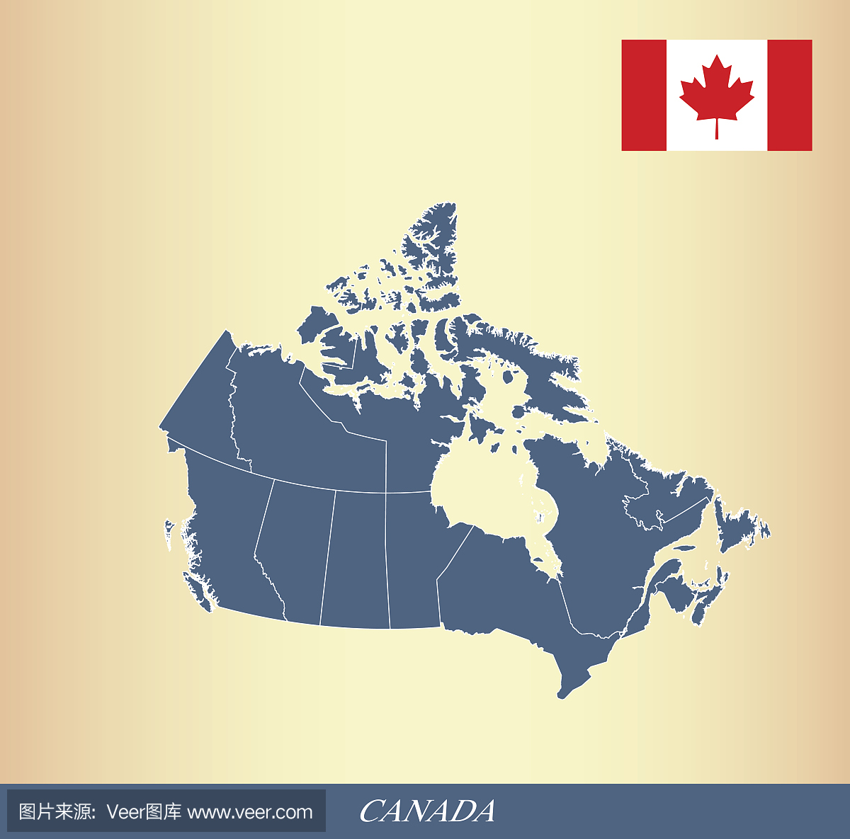 加拿大地图轮廓矢量和加拿大国旗矢量轮廓