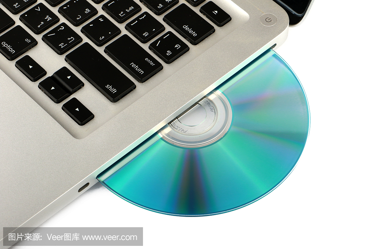 光学DVD,笔记本电脑上的CD驱动器在白色背景
