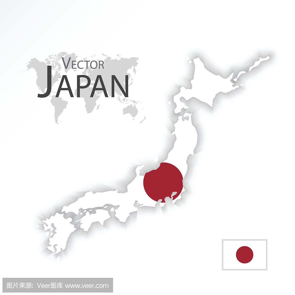 日本(地图和国旗)(交通旅游概念)