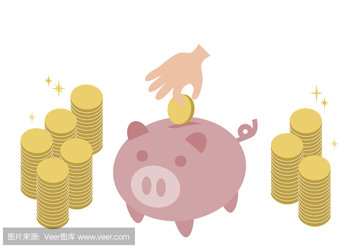 存钱罐和硬币的插图
