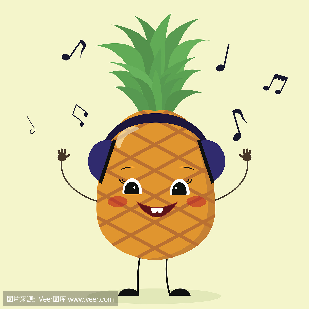 Pineapple Smiley in headphones.