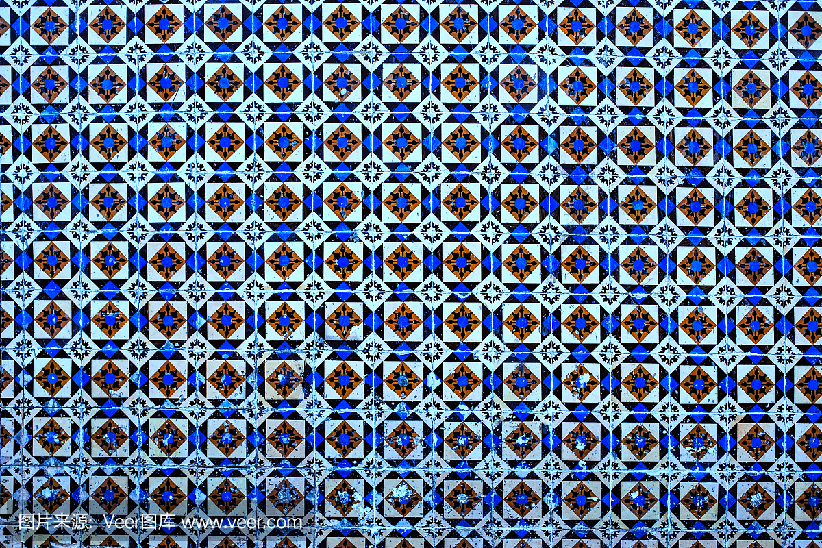 型的葡萄牙瓷砖,蓝色Azulejo,西班牙语,意大利和