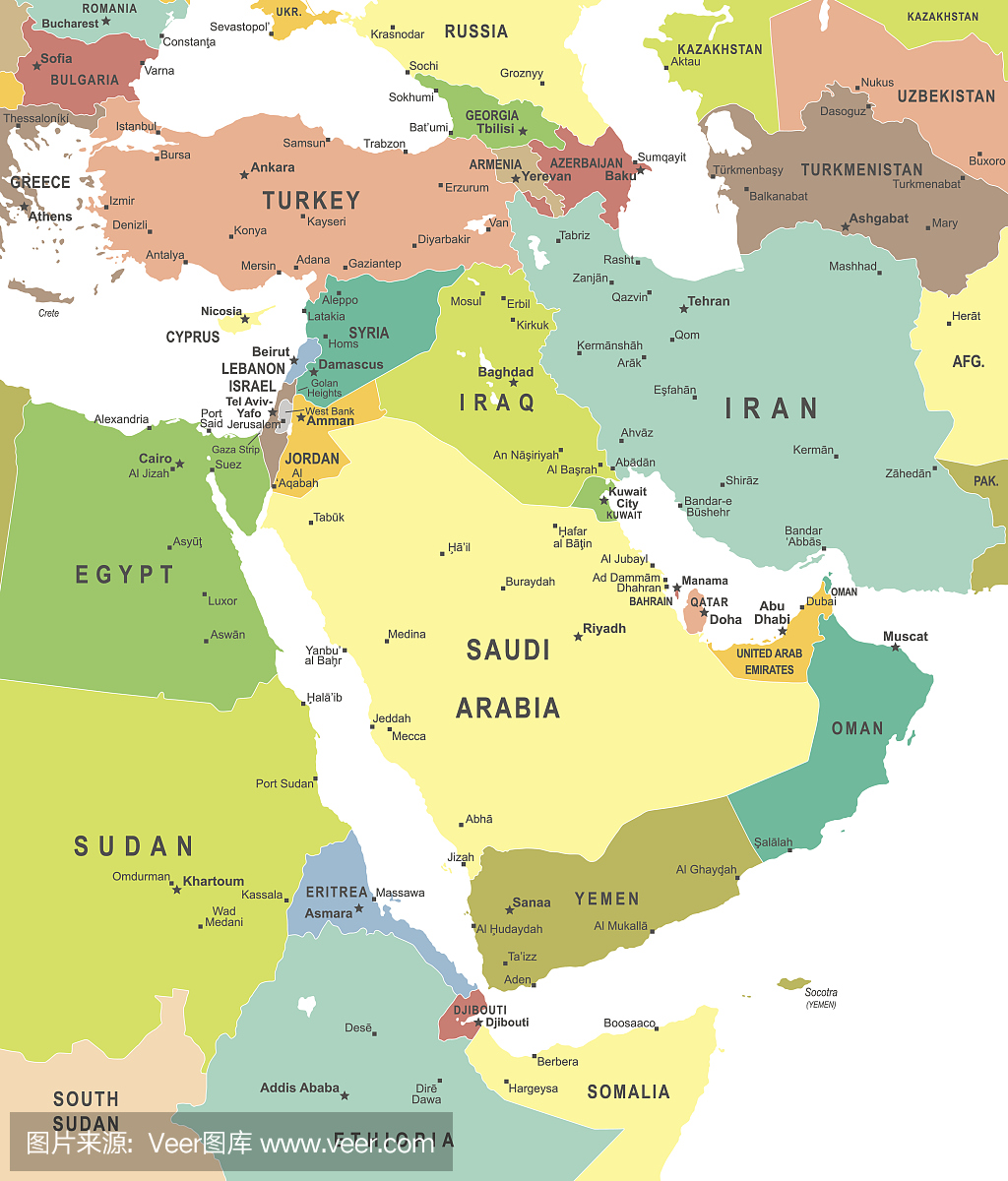 中东和亚洲 - 地图 - 插图