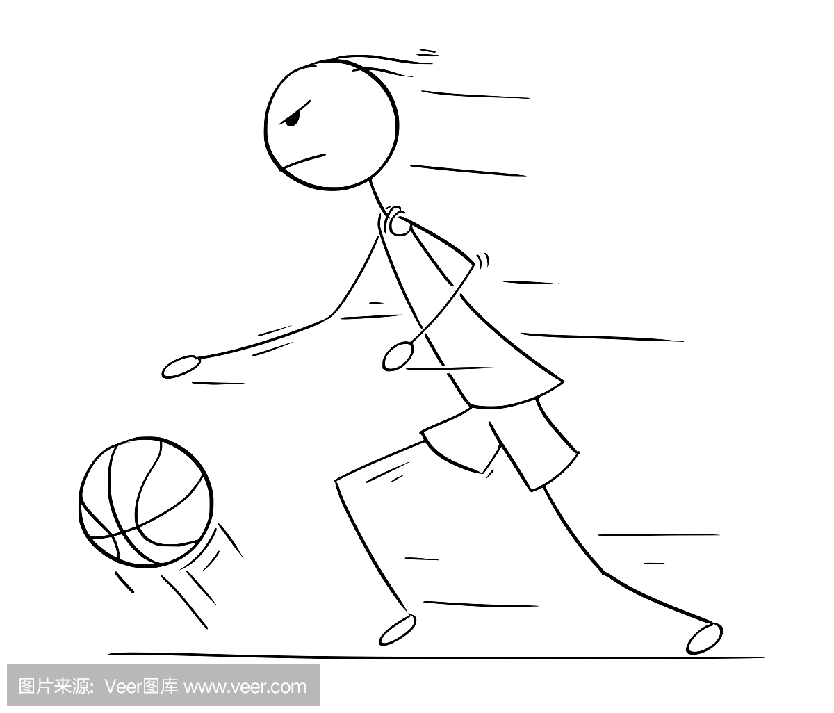 矢量卡通的篮球运动员跑步和运球与球