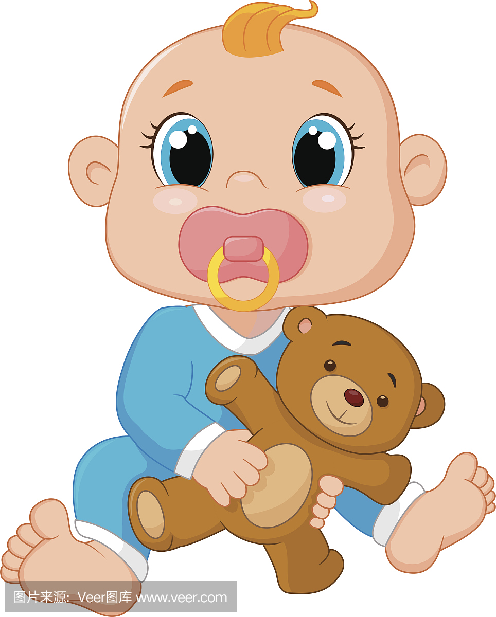 婴儿卡通拿着一只玩具熊