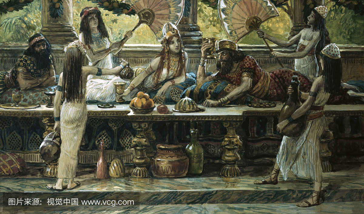以斯帖与国王共宴,由詹姆斯天梭绘画