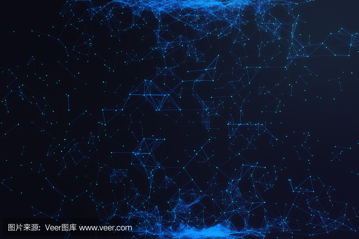 技术连接未来派形状,蓝点网络,抽象背景,蓝色背