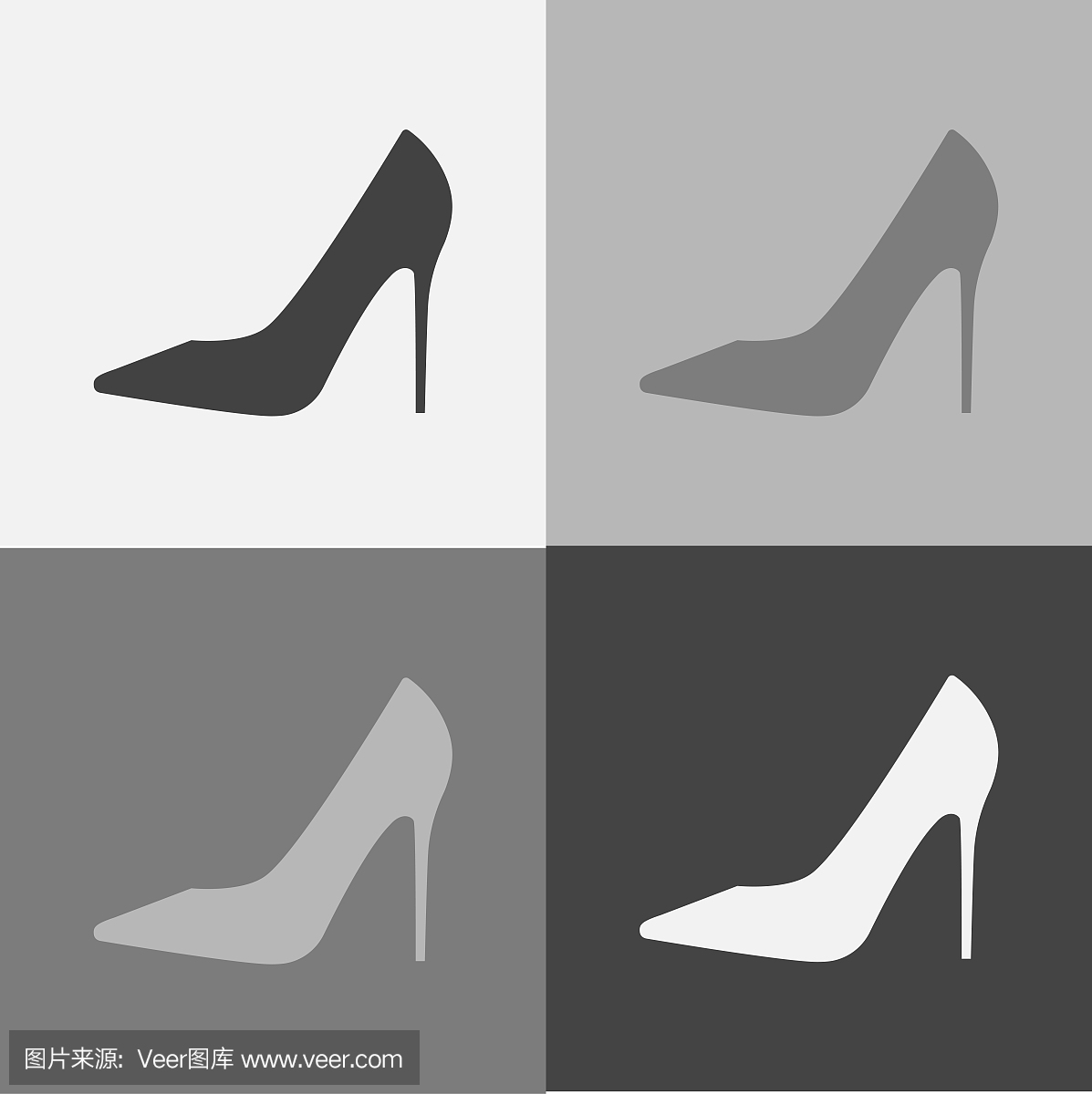 矢量包的鞋子的图标。妇女的高跟鞋在灰色的背