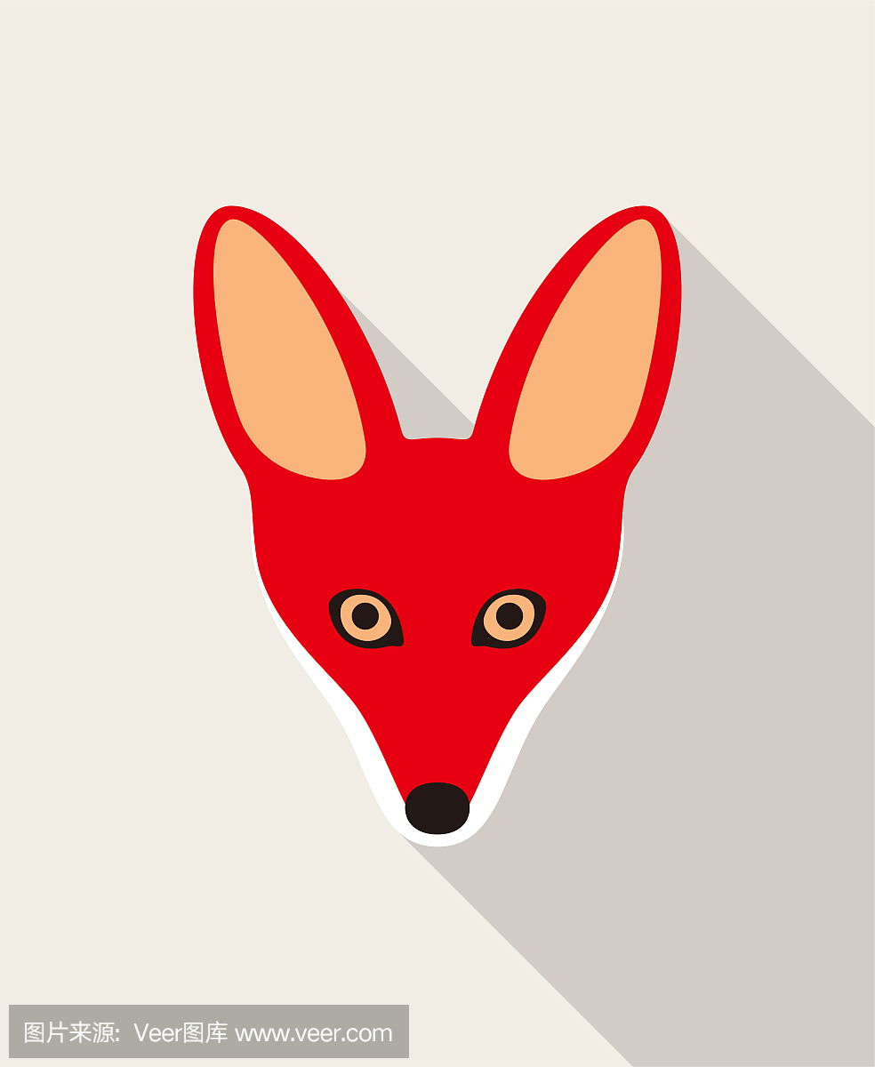 狐狸脸平图标设计。动物图标系列。