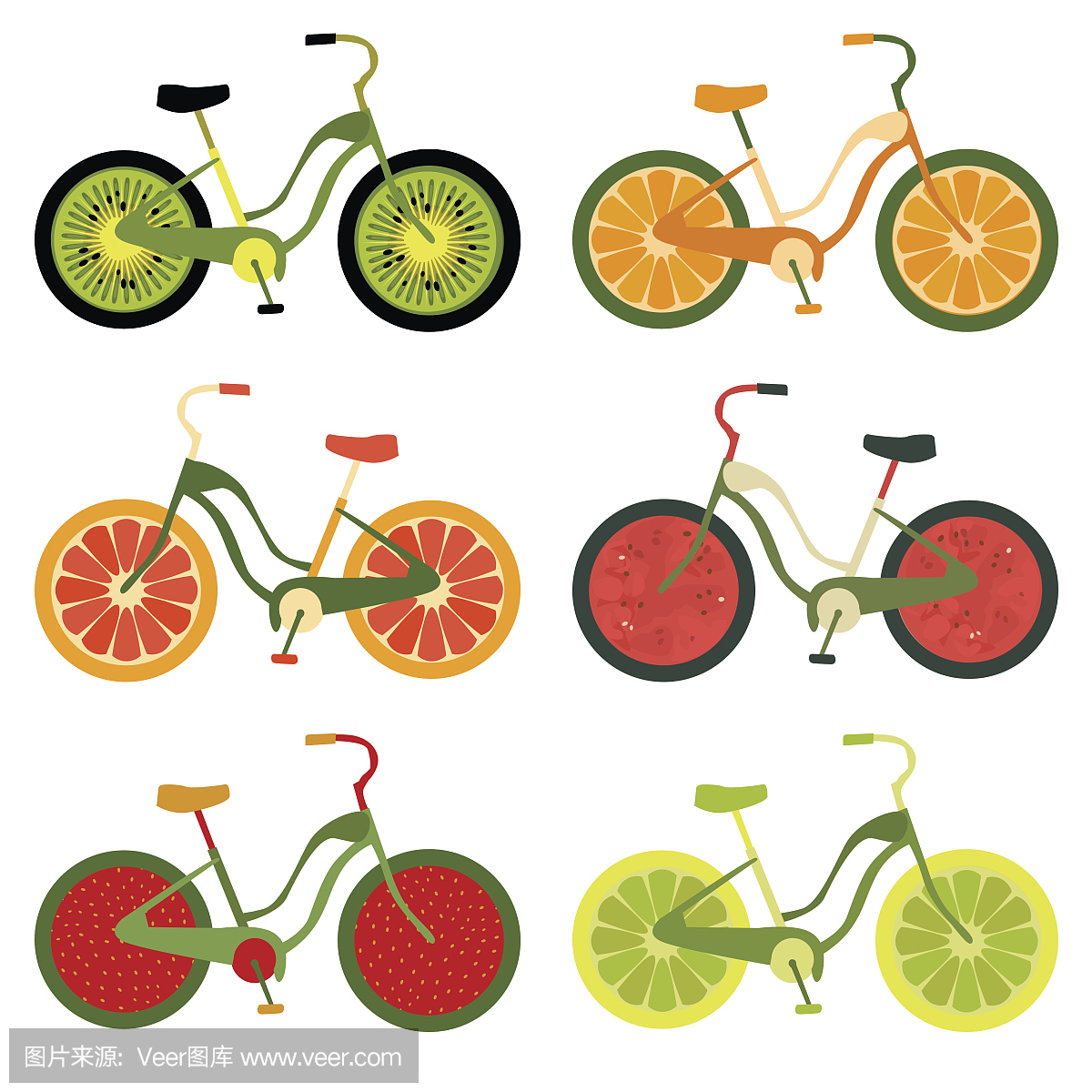 带水果车的自行车的集合