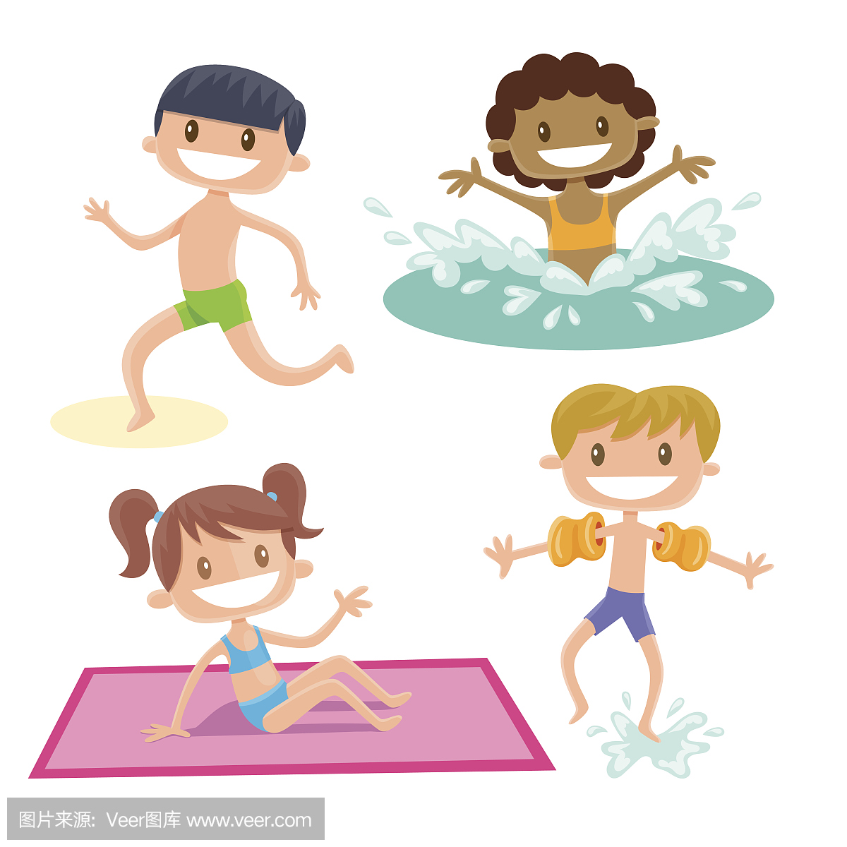 运动+游泳元素-平面彩色线条艺术图标集合插画图片素材_ID:416336909-Veer图库