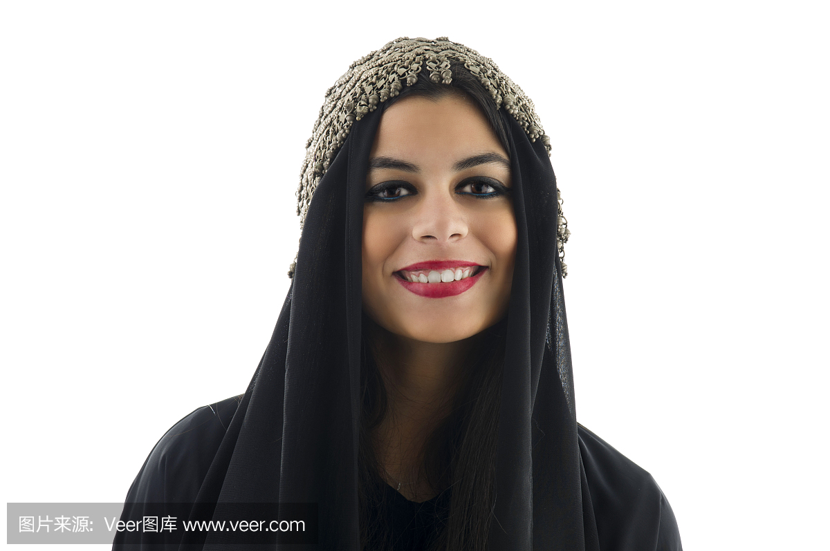 穿传统头巾的阿拉伯女孩,美丽的部落女人