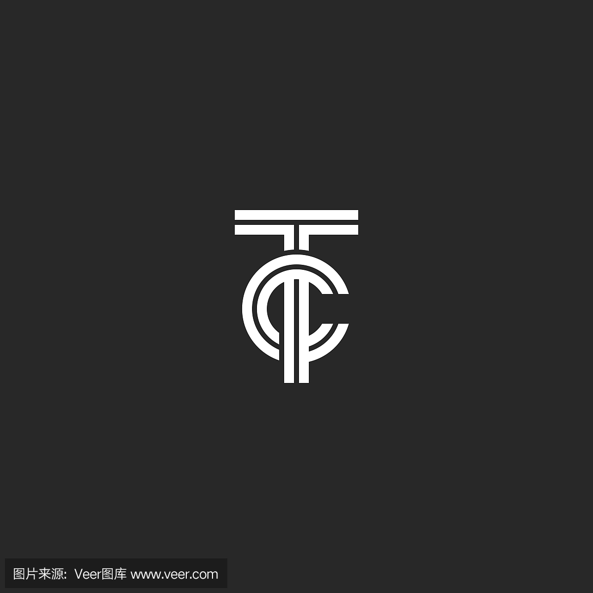 Monogram TC符号,时髦名称首字母缩写为CT名