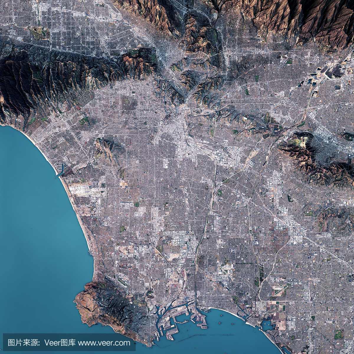 洛杉矶3D渲染卫星地图