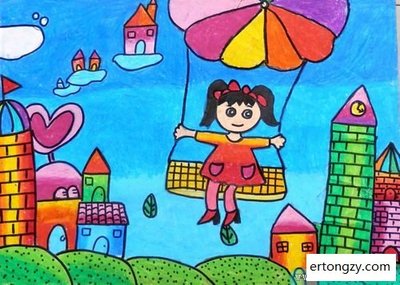 外国小女孩儿童画:外星人儿童画:有一个外国电-56kb