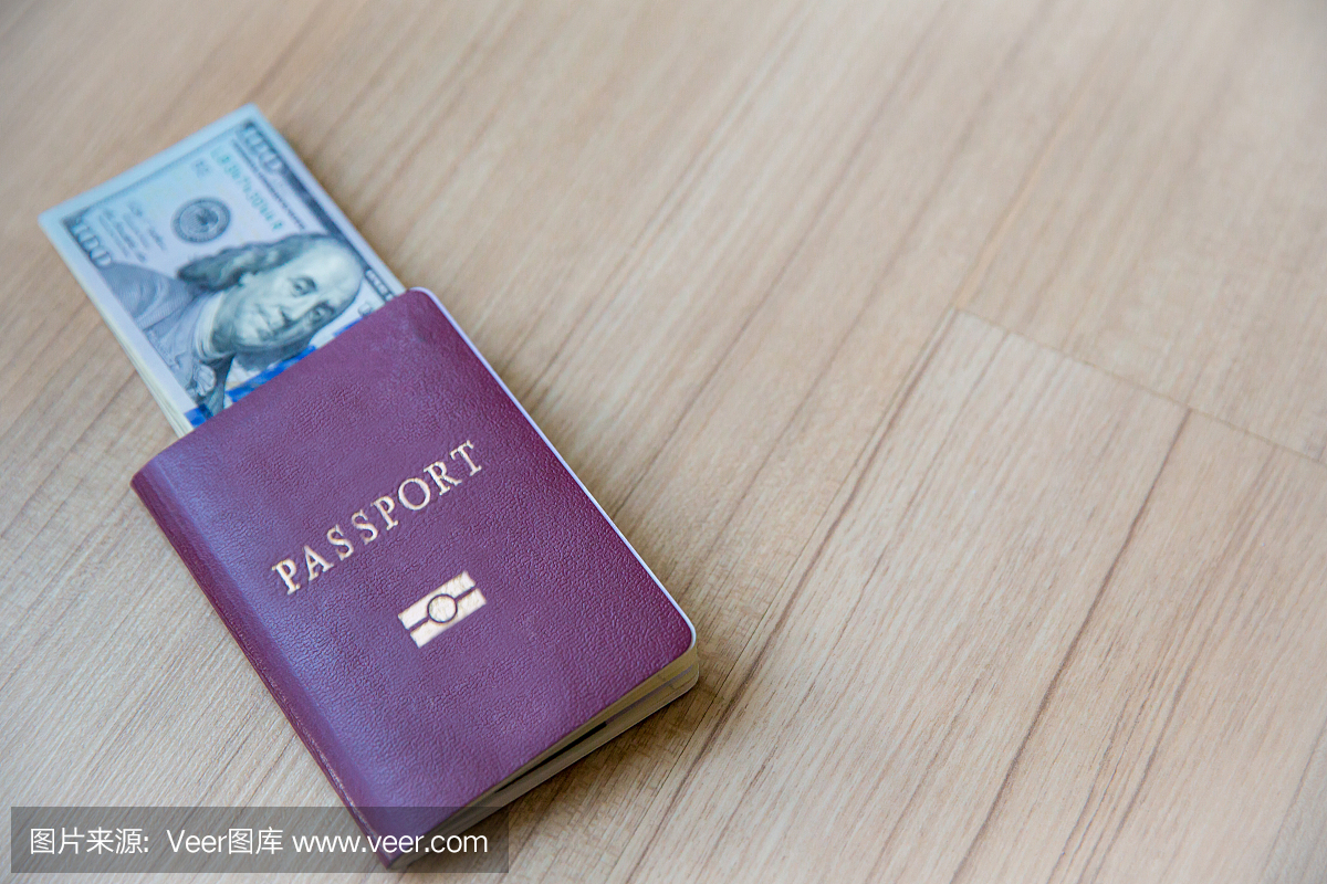 钞票货币,美元美国,与护照book.image背景