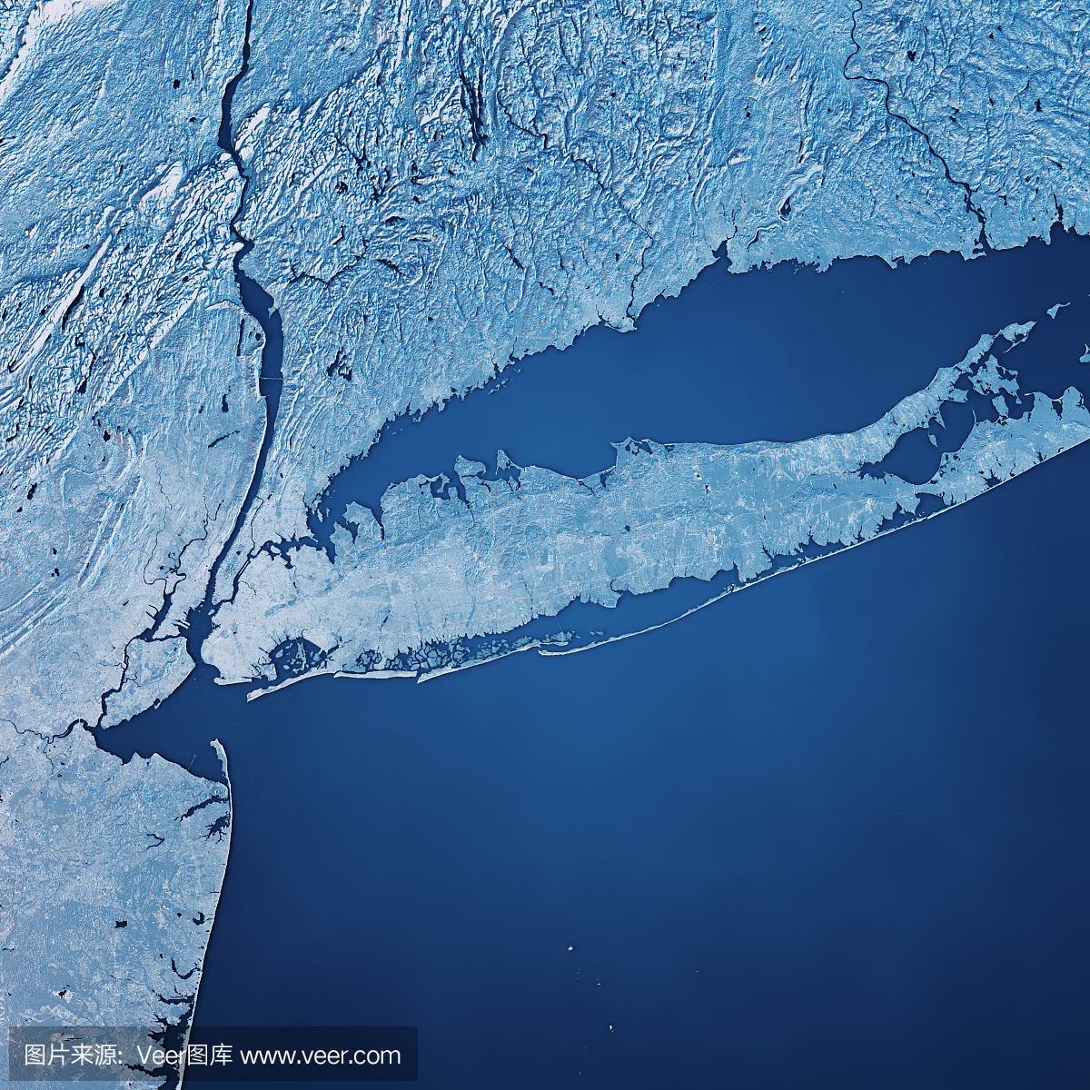 纽约长岛3D渲染卫星地图蓝色