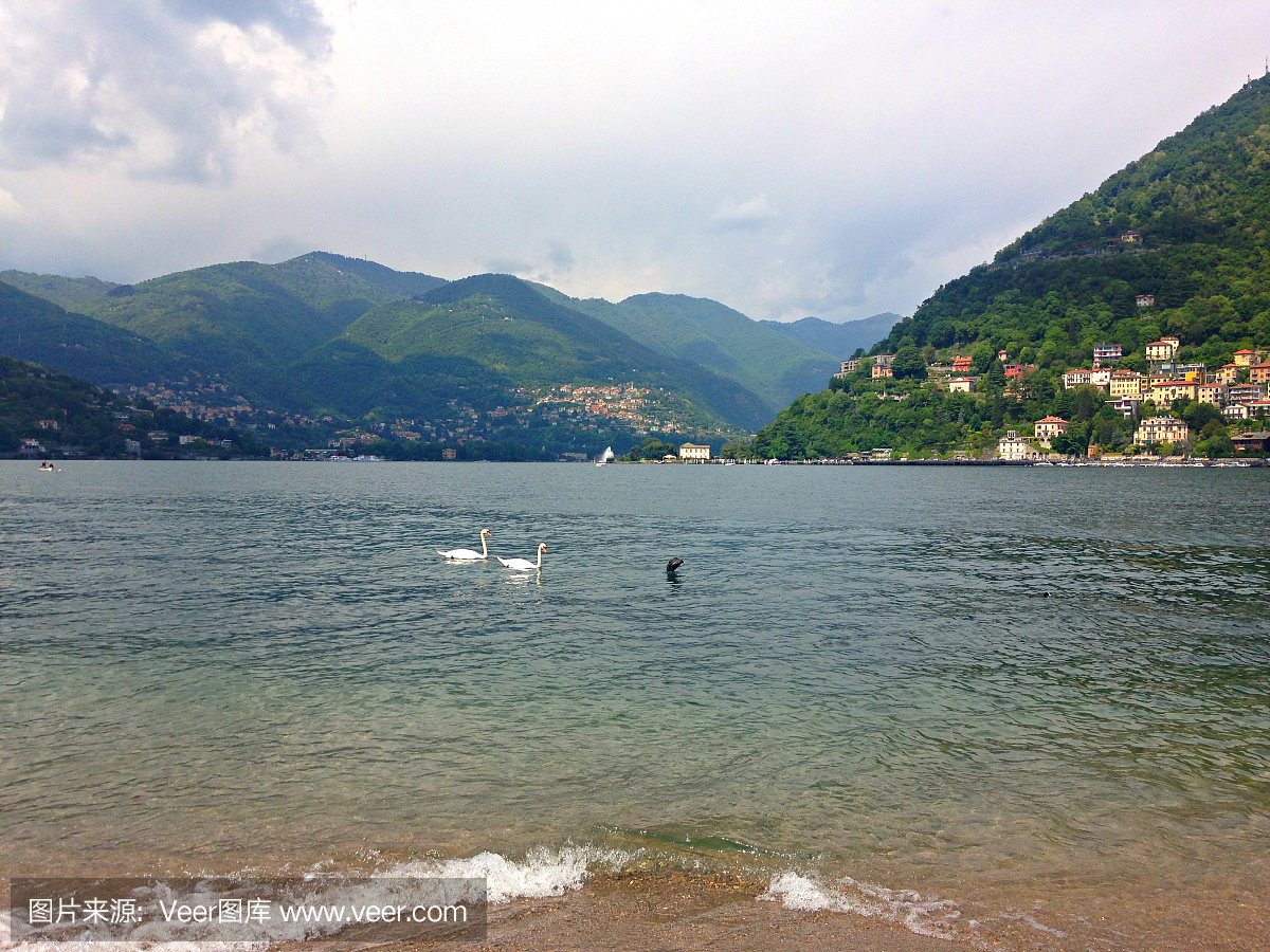 庄严景观Como lago,意大利
