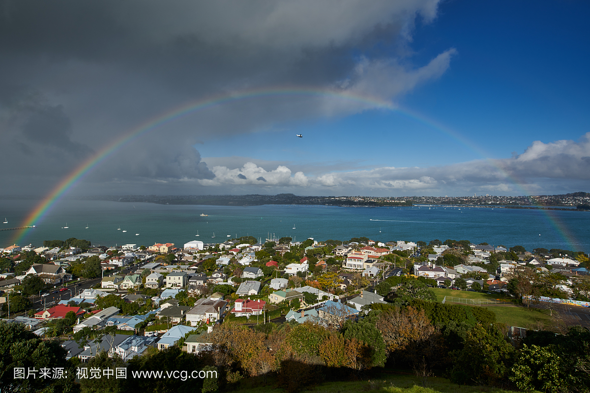城市,彩虹,别墅,办公大楼