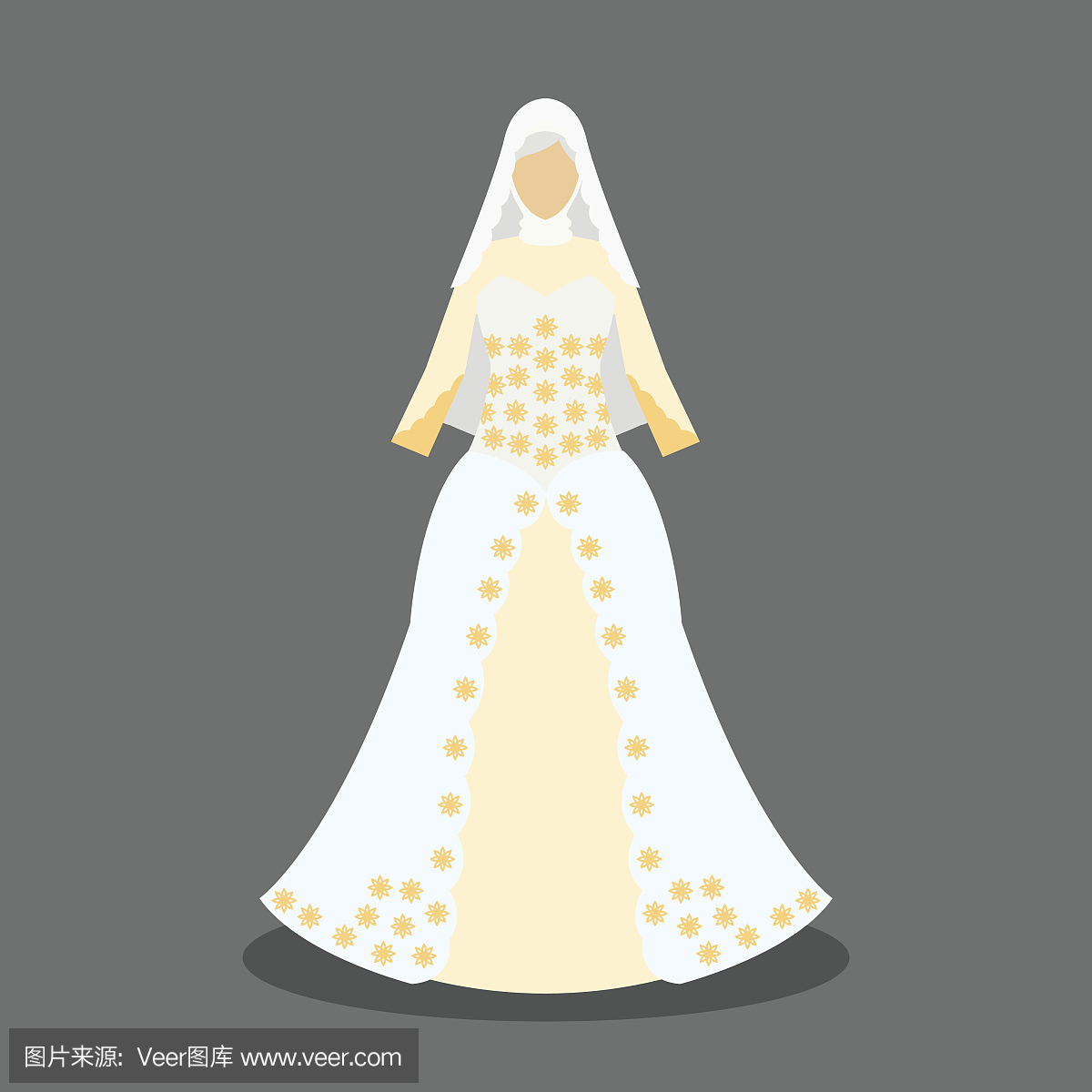 伊斯兰婚纱礼服为现代风格的穆斯林新娘。矢量