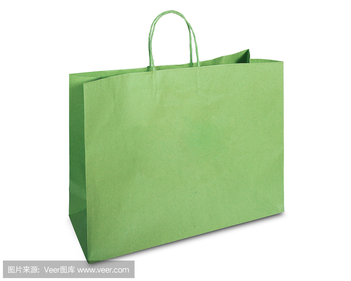 白色的绿色购物袋与裁剪路径