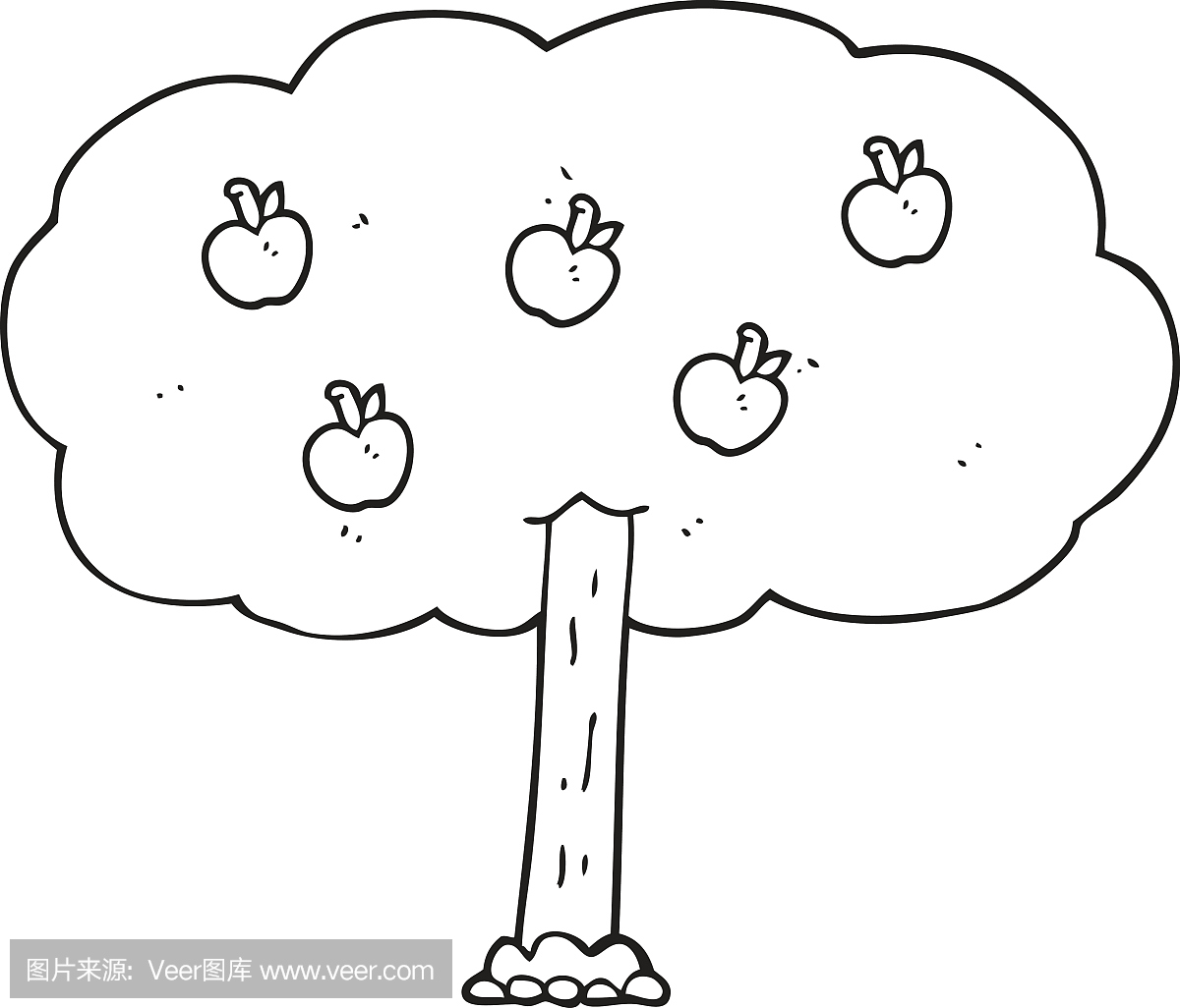 黑白卡通苹果树