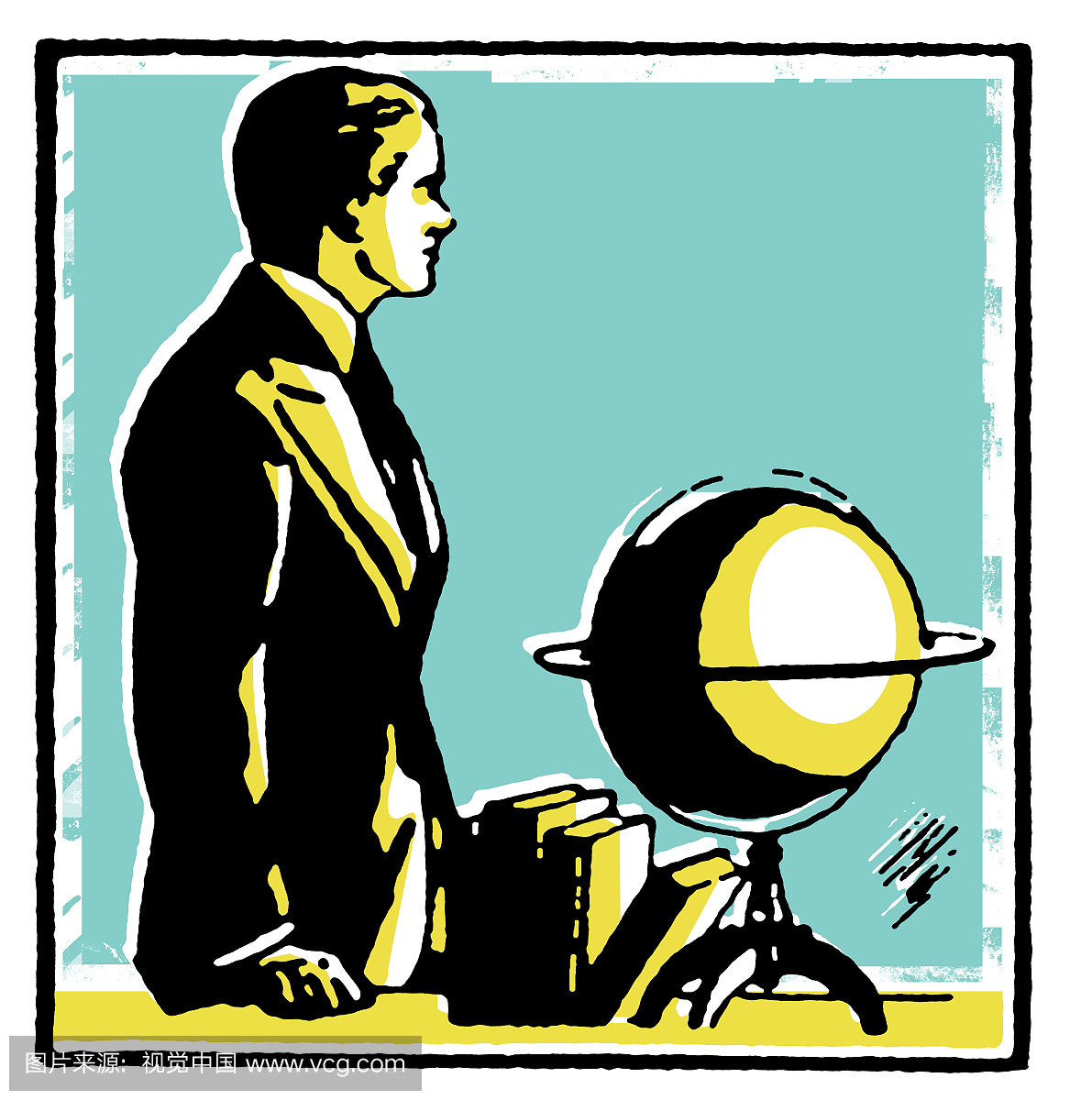 一个有地球仪的人的图形图