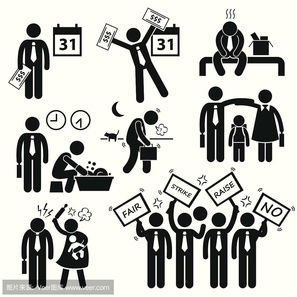 工人员工收入工资财务问题剪贴画