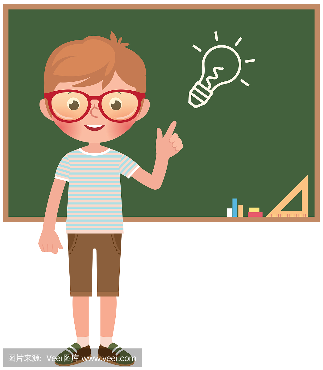 矢量卡通插画的儿童女学生在学校董事会孤立在