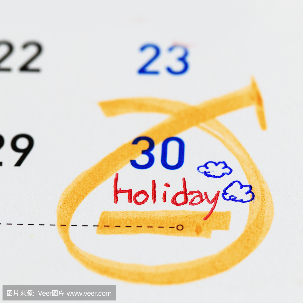 假日计划写在日历上